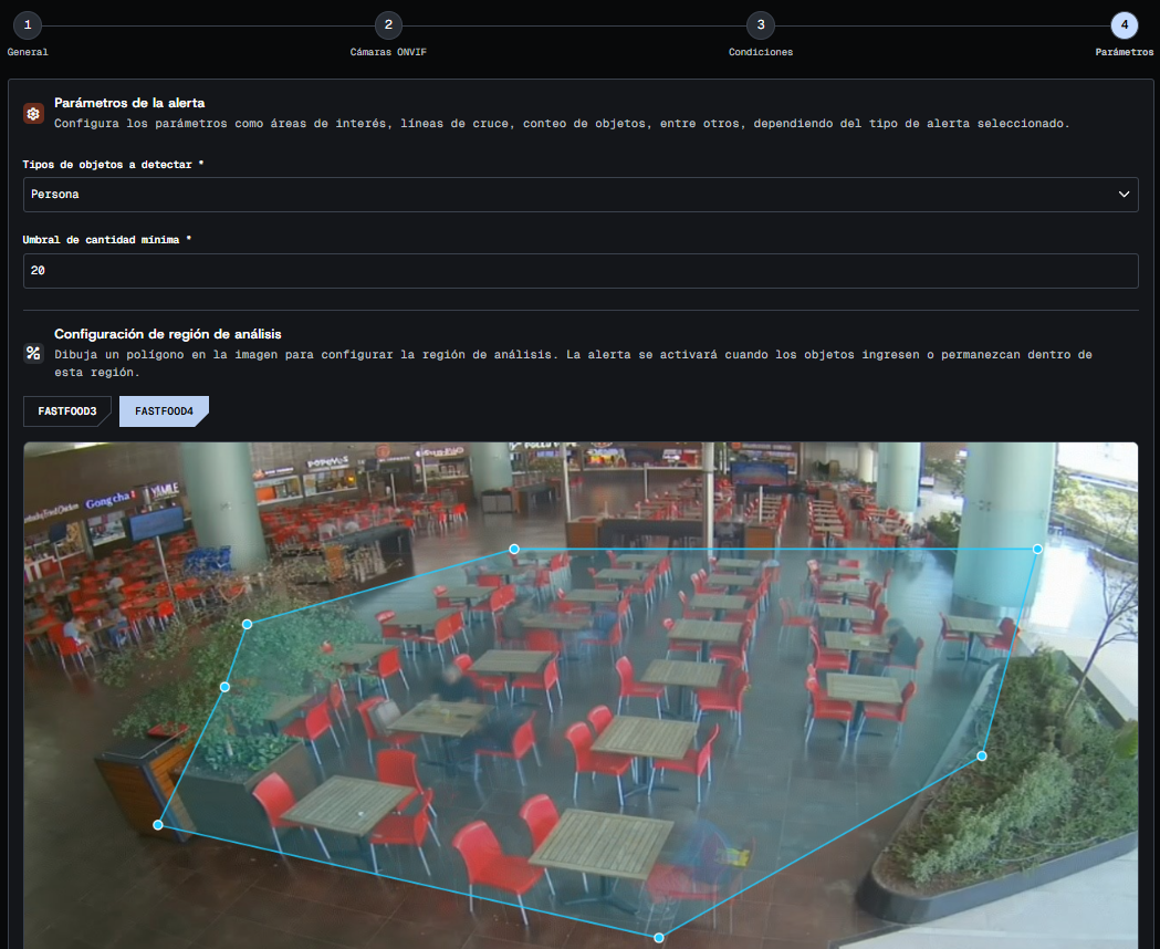 Configuración del área de detección de una regla